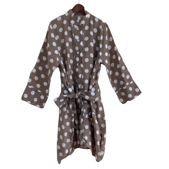 Blitz Taupe & White Polka Dot Linen Tulip Hem Dress Size Large BNWOT - Picture 3 of 12